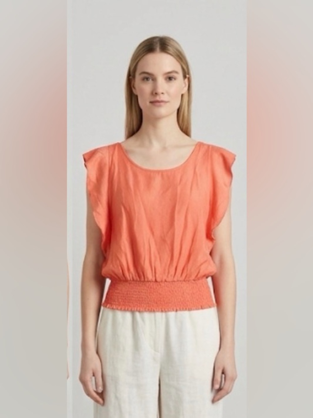 Lette Scoop-Neck Coral Sleeveless Tank with Smocked Waist size medium NWOT